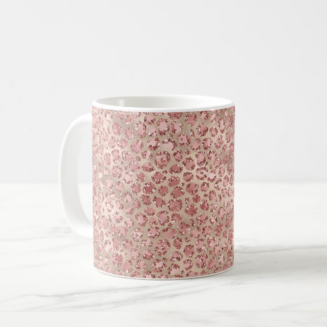 Guld  Rosa Glitzy Glitter Leopard Skriv ut Kaffemugg (Framsida vänster)