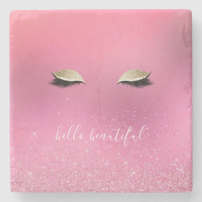 Guld Rosa Glitzy Ögon Stenunderlägg (Framsidan)