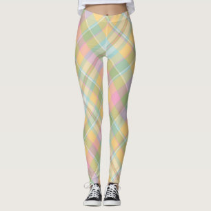 Guld, rosa, grön och blå rutigt mönster leggings