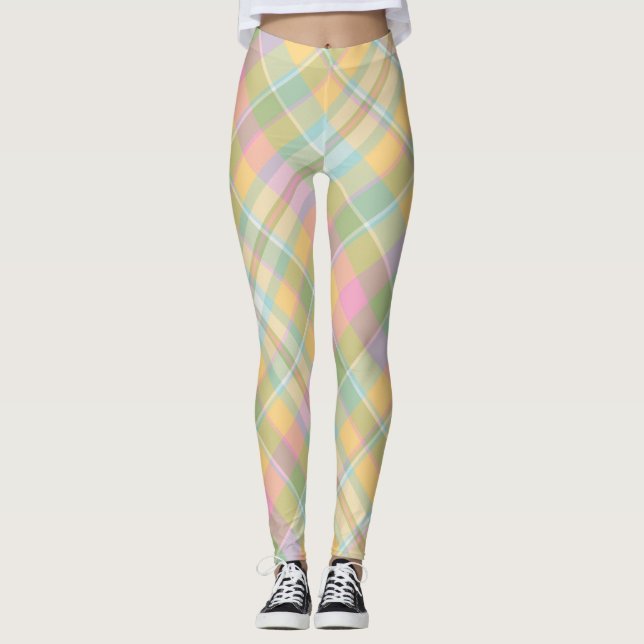 Guld, rosa, grön och blå rutigt mönster leggings (Framsida)