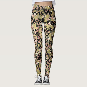 Guld Rosa Grön Svart Kamouflage Mönstertryck Leggings