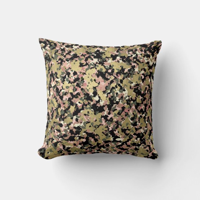 Guld Rosa Grönt Black Camouflage Mönster Skriv ut Kudde (Framsida)