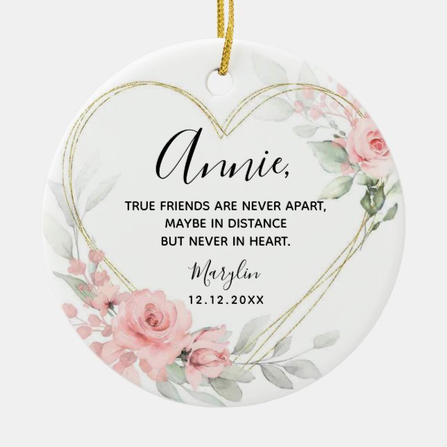 Guld  Rosa Heart Geometric Best Friend Julgransprydnad Keramik (Framsidan)