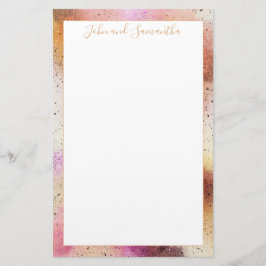 Guld Rosa Himlar Watercolor Bröllop Brevpapper