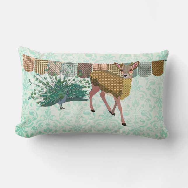 Guld- rosa hjort & påfågeln Mojo kudder Lumbarkudde (Framsida)