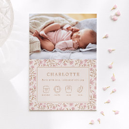 guld rosa-ikoner | baby-kort för födelseanmälan inbjudningar