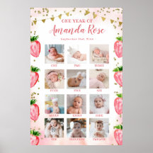 Guld Rosa jordgubbsrys första fotokollage