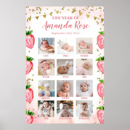 Guld Rosa jordgubbsrys första fotokollage Poster