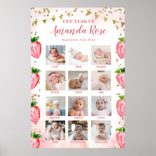 Guld Rosa jordgubbsrys första fotokollage Poster