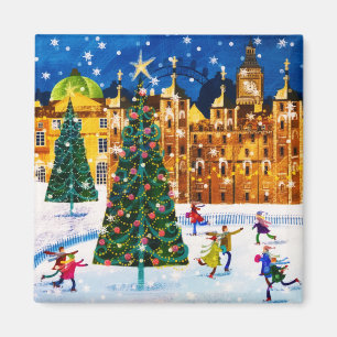 Guld Rosa Julvinter Ice Skating  Magnet