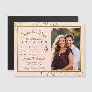 Guld & Rosa Kalender & Foto Spara Datum Magnet