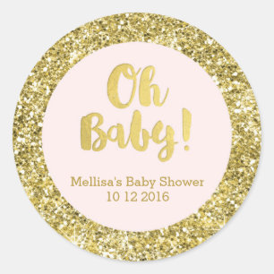Guld- rosa klistermärke för baby showerOh