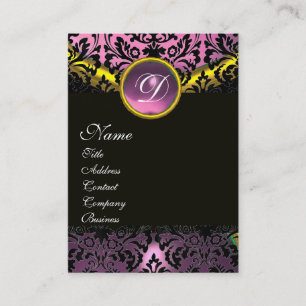GULD ROSA LAVENDER BLACK AMETHYST DAMASK MONOGRAM VISITKORT