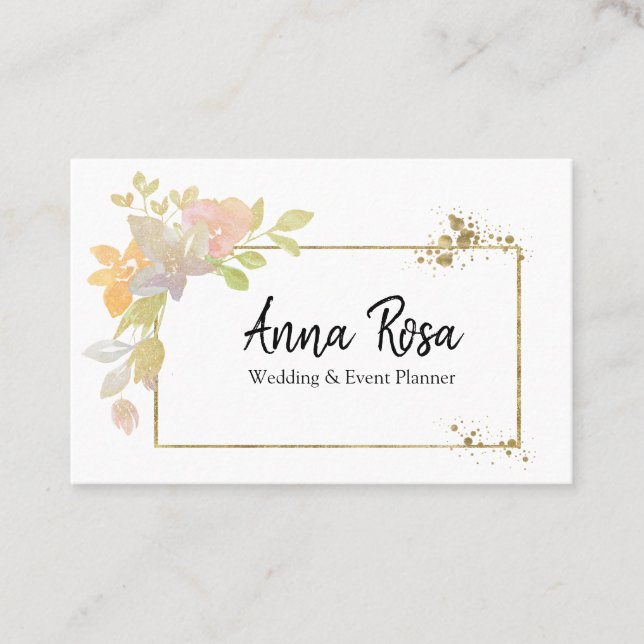 *~* Guld Rosa Lavender Elegant Vattenfärgsblomma Visitkort (Framsida)