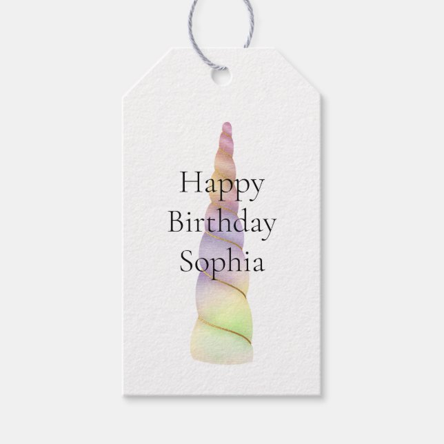 Guld Rosa Lila  Lime Unicorn Birthday Presentetikett (Framsidan)