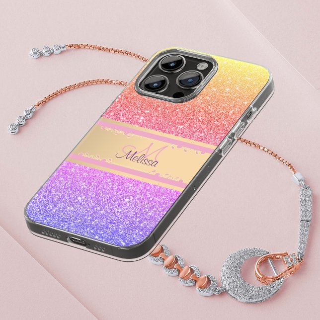 Guld Rosa Lila Ombre Glittery Glam Namn Monogram (Skapare uppladdad)
