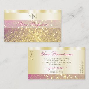 Guld Rosa Lila Sparkling Glitter Monogram Visitkort