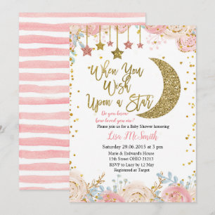 Guld Rosa Little Star Baby Shower Inbjudningar