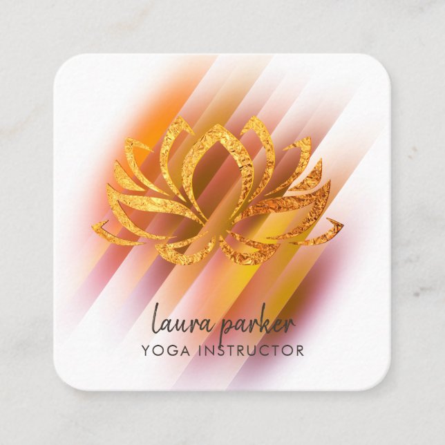 Guld Rosa Lotus Flower Yoga Instructor Zen Art  Fyrkantigt Visitkort (Framsida)