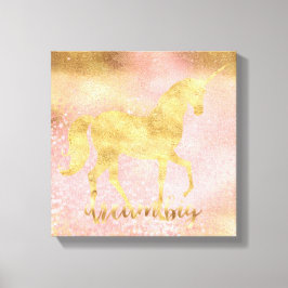 Guld Rosa Magic Unicorn Canvastryck