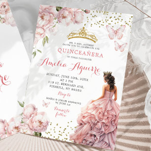Guld Rosa Mexikanskt Royal Princess Quinceañera Inbjudningar