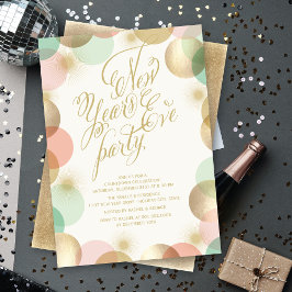 Guld Rosa Mint Confetti Stars Nyårsafton Party Inbjudningar