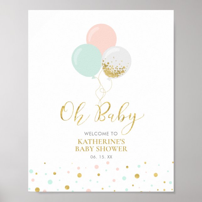 Guld Rosa Mint Könsneutral Bebis Shower Välkomstsk Poster (Framsidan)
