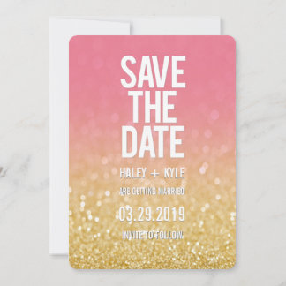 Guld Rosa Ombre Glitter Spara Datum Typografi Inbjudningar