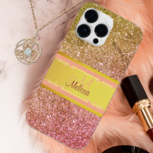 Guld Rosa Ombre Glittery Glam Namn Monogram Girly