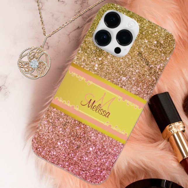 Guld Rosa Ombre Glittery Glam Namn Monogram Girly (Skapare uppladdad)