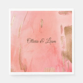 Guld Rosa Peach Brown Namn Elegant bröllop Pappersservett