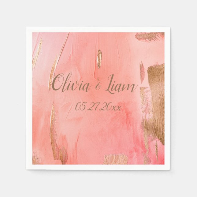Guld Rosa Peach Namn Elegant bröllop Pappersservett (Framsidan)