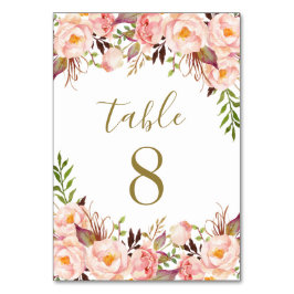 Guld Rosa Peony Bröllop Bordsnummer Cards
