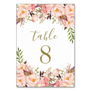 Guld Rosa Peony Bröllop Bordsnummer Cards