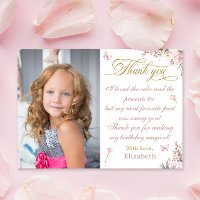 Guld Rosa Princess Birthday Tack för ditt kort