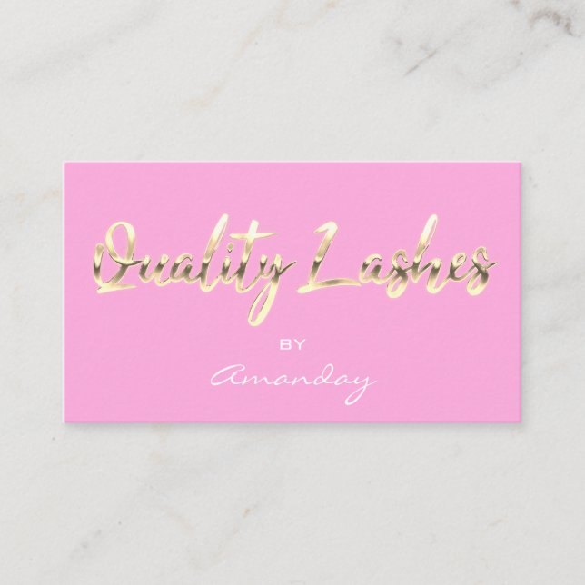 Guld Rosa Quality Lash Script QR Code Logotyp Visitkort (Framsida)