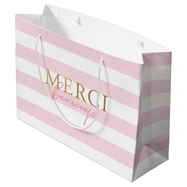 Guld Rosa Rand Merci Beaucoup Tack Gift Bag (Baksidan Vinklad)
