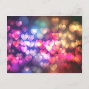 Guld Rosa Röd Bokeh Hjärtan Vykort