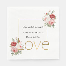 Guld Rosa Röda Rosor Blommig Guld Kärlek Bröllop  Pappersservett