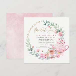 Guld Rosa ros Blommigt Tea Party Möhippa Inbjudningar