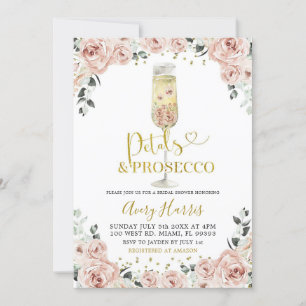 Guld Rosa ros Petals & Prosecco Möhippa Inbjudningar