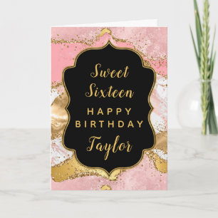 Guld Rosa Sequins Agate Sweet 16 Grattis på födels Kort