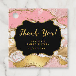 Guld Rosa Sequins Agate Sweet sixteen Tack Gåvor Etiketter