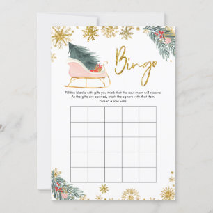 Guld Rosa Sleigh Winter Baby Shower Baby Bingo Inbjudningar