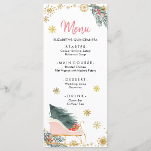 Guld Rosa Sleigh Winter Snowflake Baby Shower Menu Meny