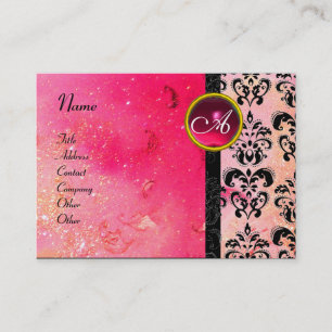 GULD ROSA SPARKLING DAMASK MONOGRAM ,fuchsia ruby Visitkort