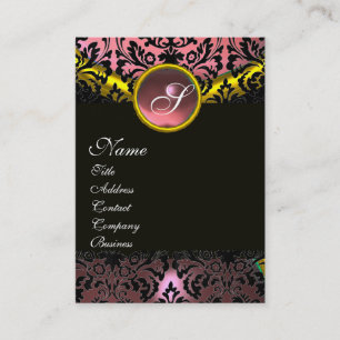 GULD ROSA SVART AMETHYST DAMASK MONOGRAM VISITKORT