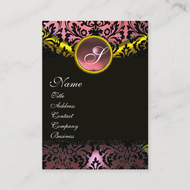 GULD ROSA SVART AMETHYST DAMASK MONOGRAM VISITKORT (Framsida)