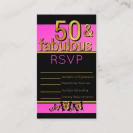 Guld Rosa Svart Fjäril 50 & Fantastisk RSVP Tilläggskort