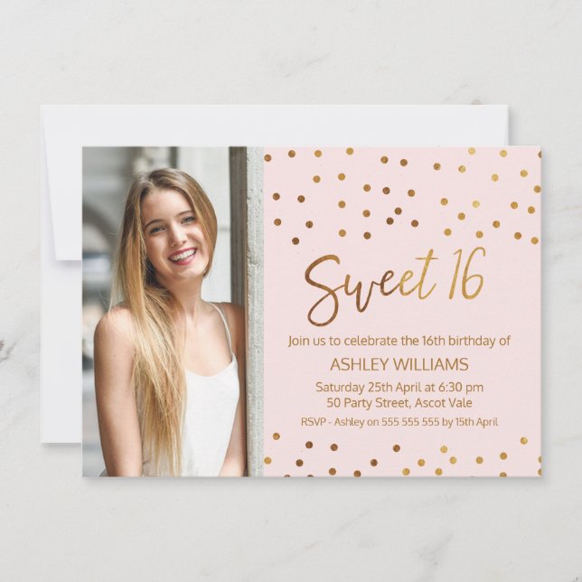 Guld Rosa Sweet sixteen Birthday bjudande Inbjudningar (Framsida)